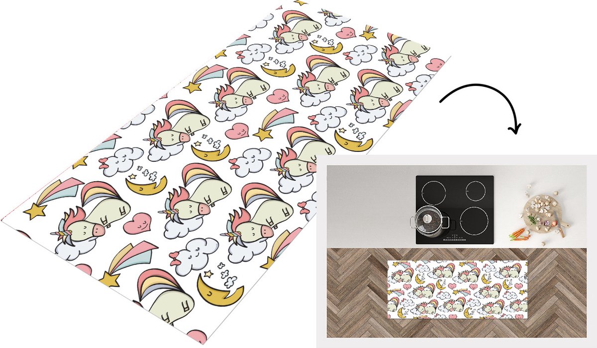 KitchenYeah Keukenloper - Loper keuken - Slapen - Unicorn - Patronen - 120x50 cm - Keukenloper vinyl Multicolor