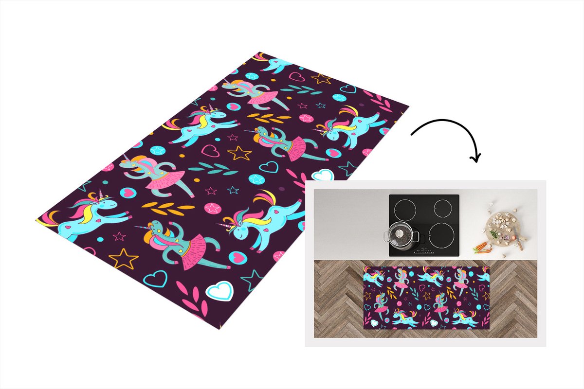 KitchenYeah Keukenloper - Loper keuken - Unicorn - Ballet - Patroon - 120x60 cm - Keukenloper vinyl Multicolor