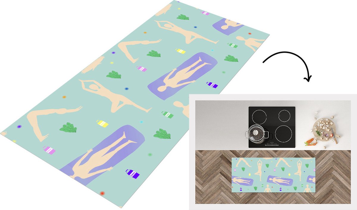 KitchenYeah Keukenloper - Loper keuken - Yoga - Patronen - Zen - 120x50 cm - Keukenloper vinyl Multicolor