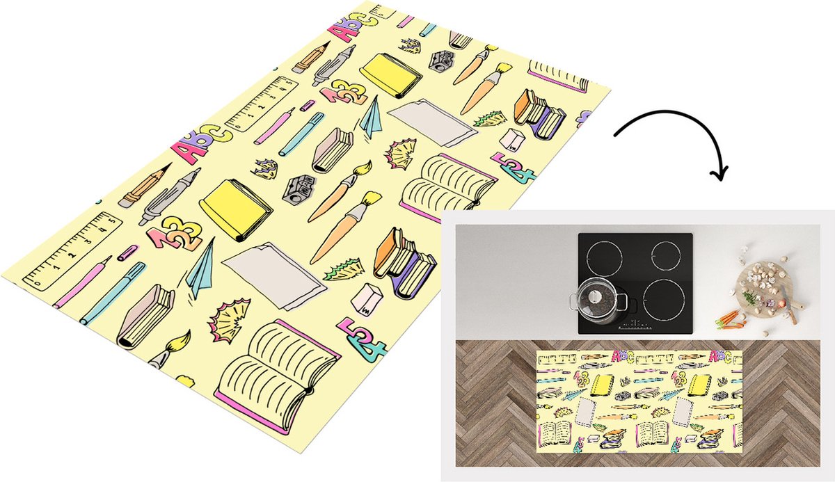 KitchenYeah Keukenloper - Loper keuken - School - Patronen - Potlood - 120x60 cm - Keukenloper vinyl Multicolor