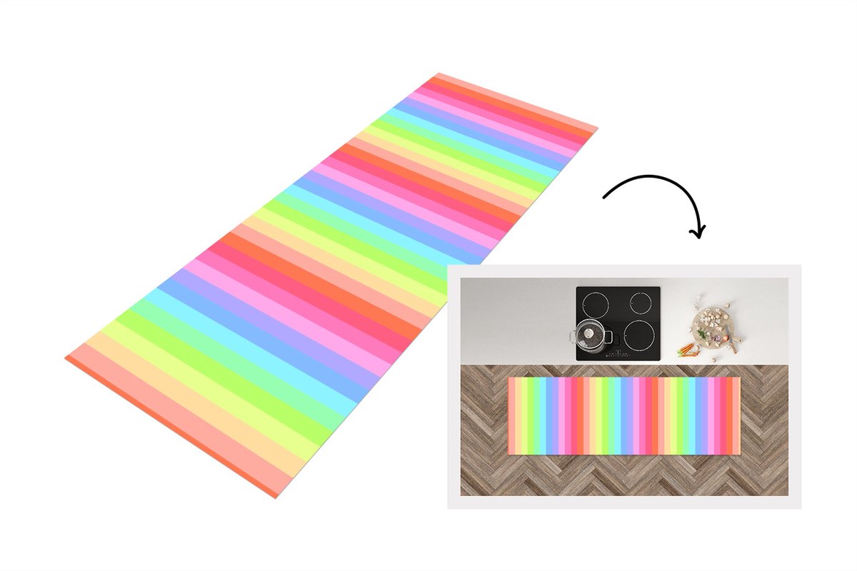 KitchenYeah Keukenloper - Loper keuken - Regenboog - Patronen - Pastel - 150x50 cm - Keukenloper vinyl Multicolor