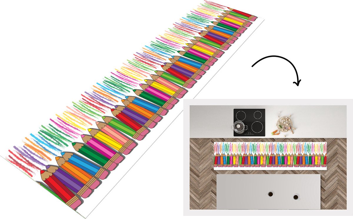 KitchenYeah Keukenloper - Loper keuken - Kleurpotlood - Patronen - Regenboog - Keukenloper vinyl multicolor, foto 4