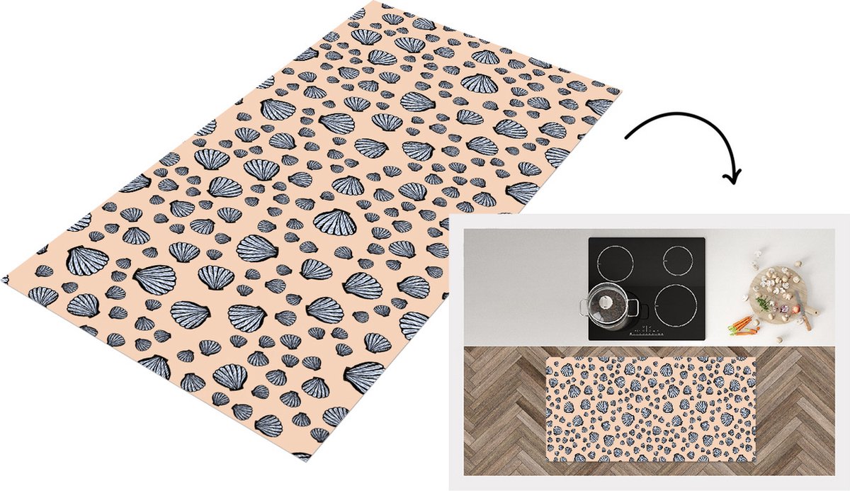 KitchenYeah Keukenloper - Loper keuken - Schelpen - Strand - Patronen - 120x60 cm - Keukenloper vinyl Multicolor