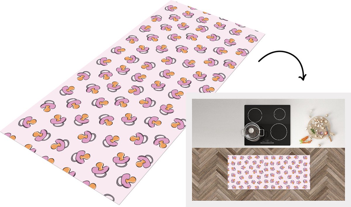 KitchenYeah Keukenloper - Loper keuken - Speen - Patronen - Roze - Keukenloper vinyl Multicolor