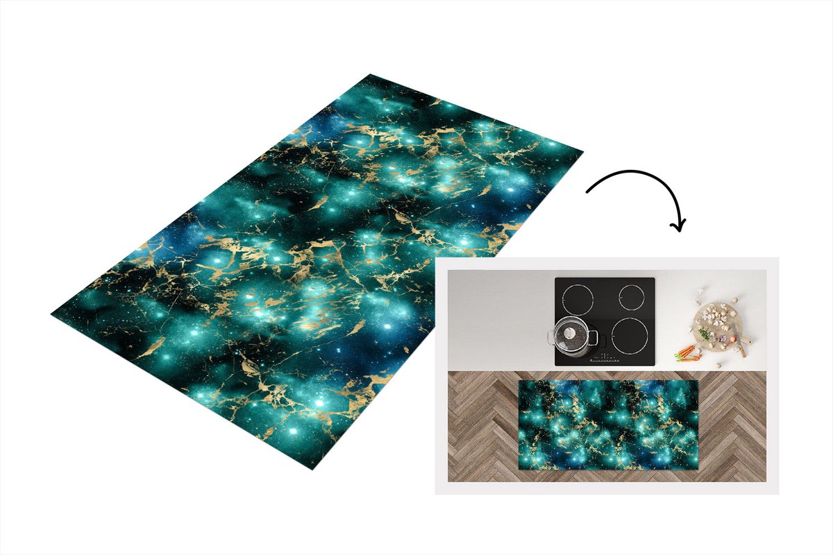 KitchenYeah Keukenloper - Loper keuken - Ruimte - Goud - Marmer - Patronen - 120x60 cm - Keukenloper vinyl Multicolor