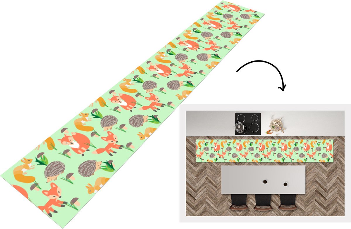 KitchenYeah Keukenloper - Loper keuken - Dieren - Patronen - Egel - 300x50 cm - Keukenloper vinyl Multicolor