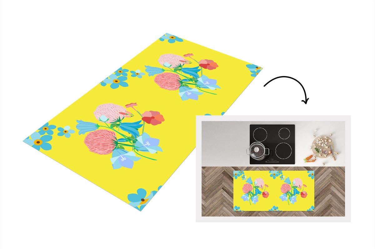 KitchenYeah Keukenloper - Loper keuken - Bloemen - Boeket - Lente - Patronen - 120x60 cm - Keukenloper vinyl Multicolor