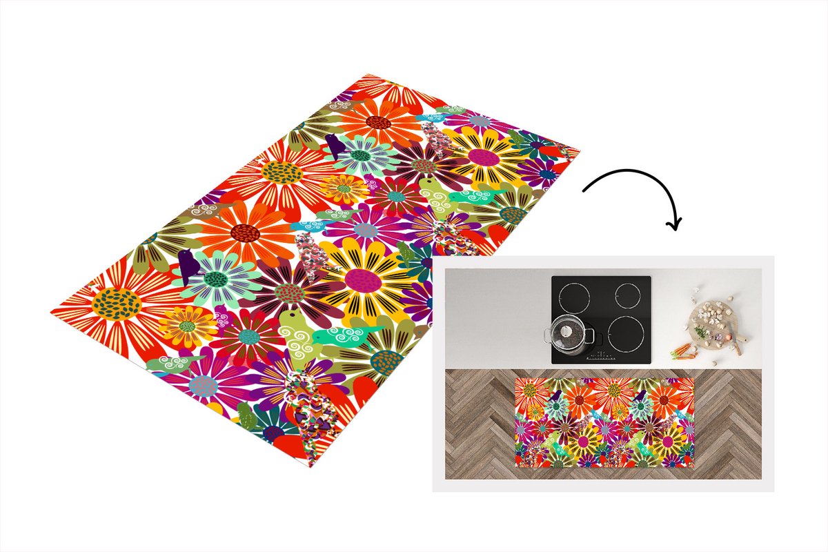 KitchenYeah Keukenloper - Loper keuken - Regenboog - Bloemen - Patronen - Hippie - 120x60 cm - Keukenloper vinyl Multicolor