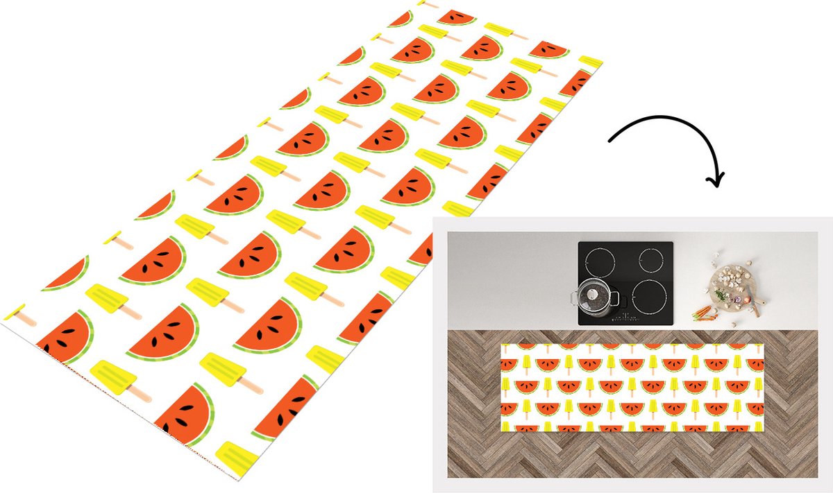 KitchenYeah Keukenloper - Loper keuken - IJs - Watermeloen - Patronen - Zomer - 180x60 cm - Keukenloper vinyl Multicolor