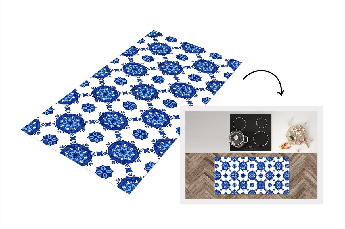 Keukenloper - Loper keuken - Portugal - Bloemen - Design - 120x60 cm - Keukenloper vinyl