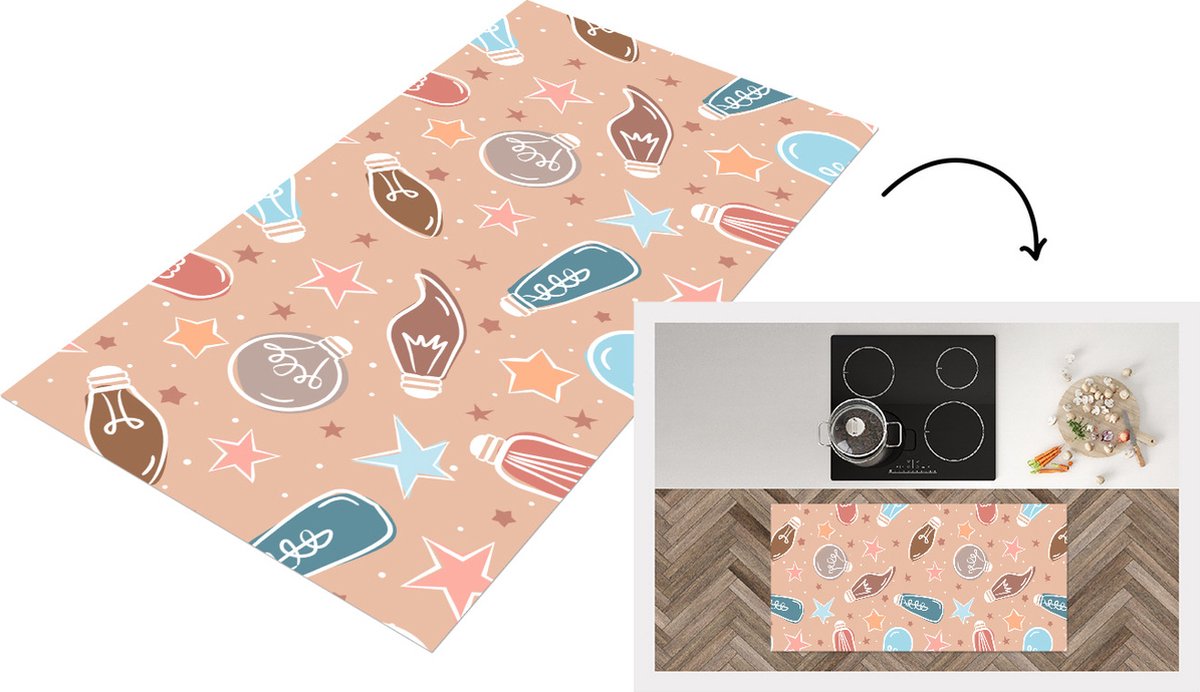 KitchenYeah Keukenloper - Loper keuken - Cartoon - Pastel - Patronen - Lamp - 120x60 cm - Keukenloper vinyl Multicolor