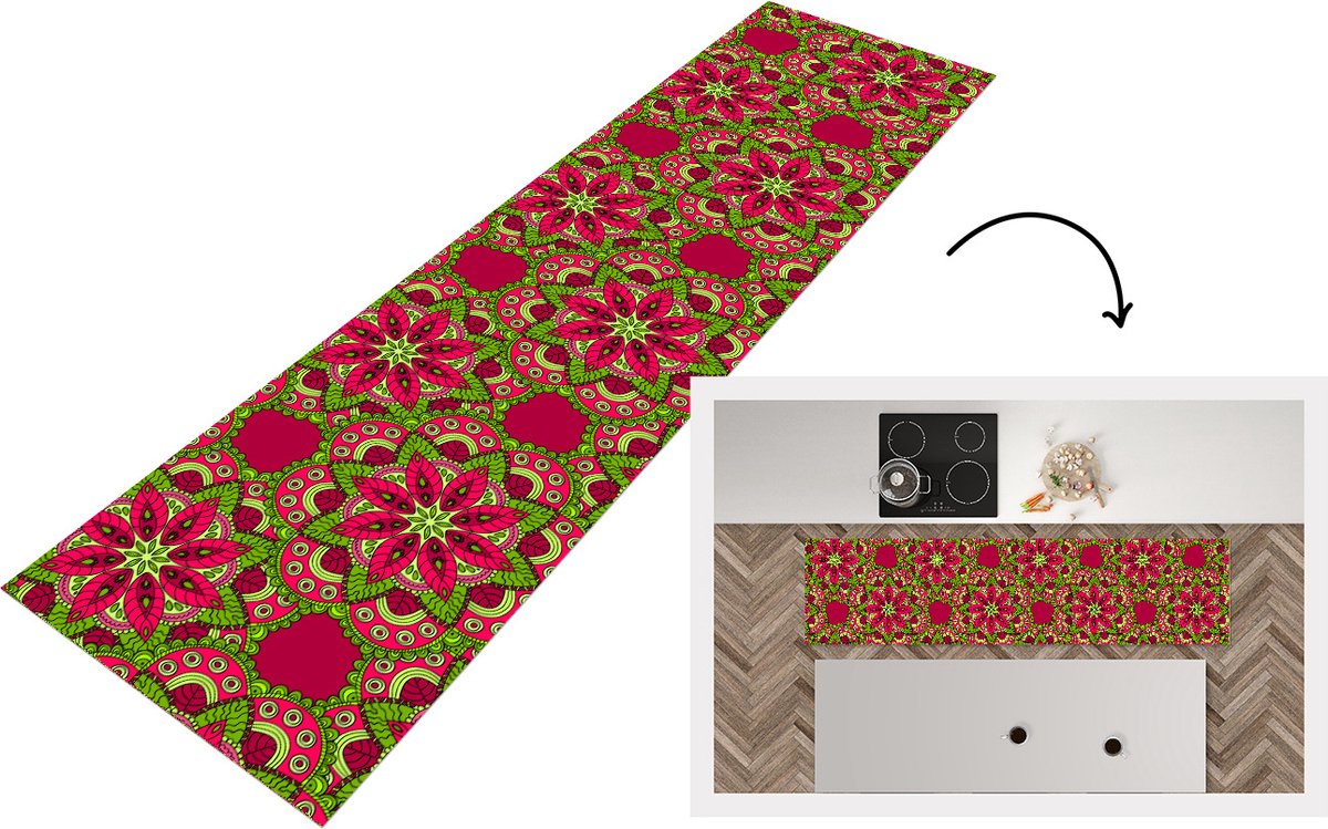 KitchenYeah Keukenloper - Loper keuken - Hippie - Mandala - Bloemen - Design - 240x60 cm - Keukenloper vinyl Multicolor