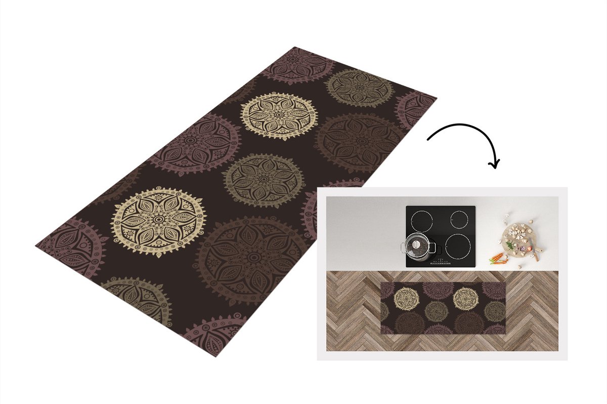 KitchenYeah Keukenloper - Loper keuken - Design - Mandala - Bruin - Keukenloper vinyl Multicolor