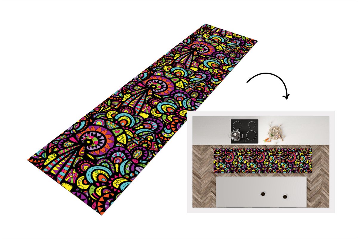 KitchenYeah Keukenloper - Loper keuken - Design - Mandala - Regenboog - Keukenloper vinyl multicolor, foto 3
