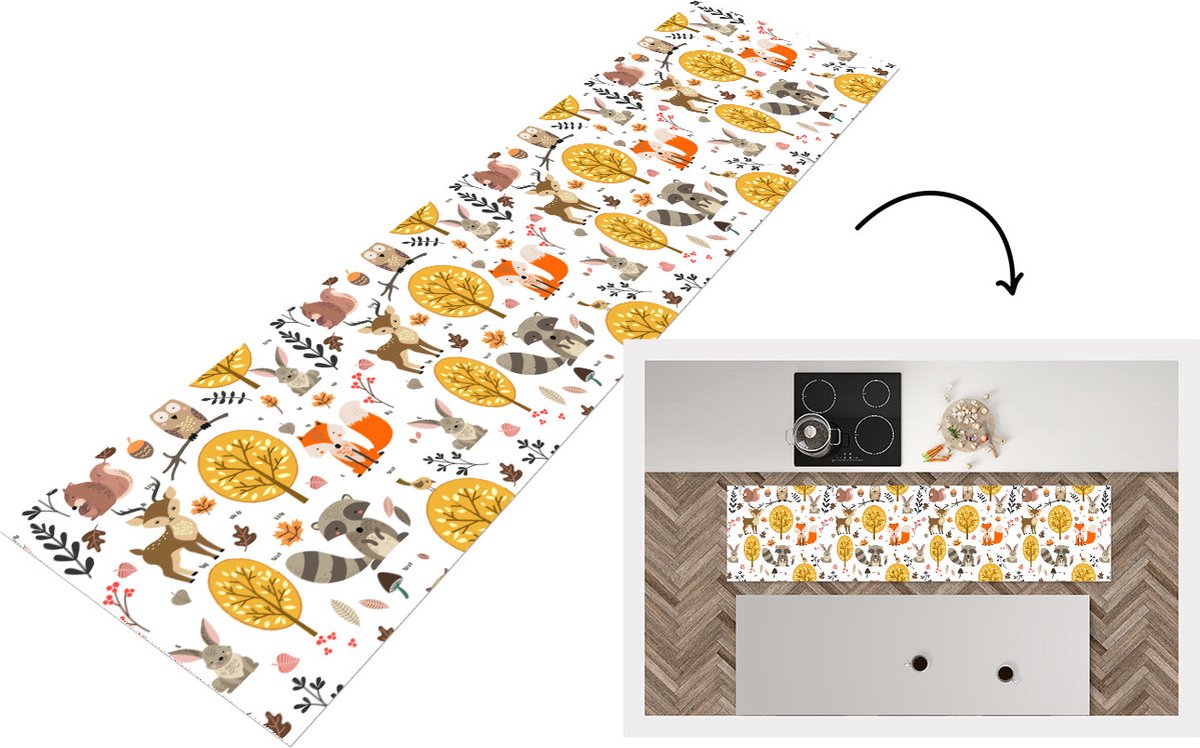 KitchenYeah Keukenloper - Loper keuken - Design - Dieren - Bos - 240x60 cm - Keukenloper vinyl Multicolor