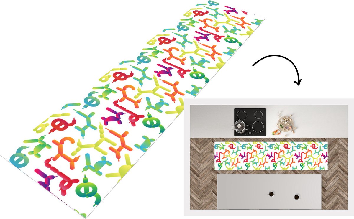 KitchenYeah Keukenloper - Loper keuken - Ballon - Patronen - Dieren - 200x50 cm - Keukenloper vinyl Multicolor