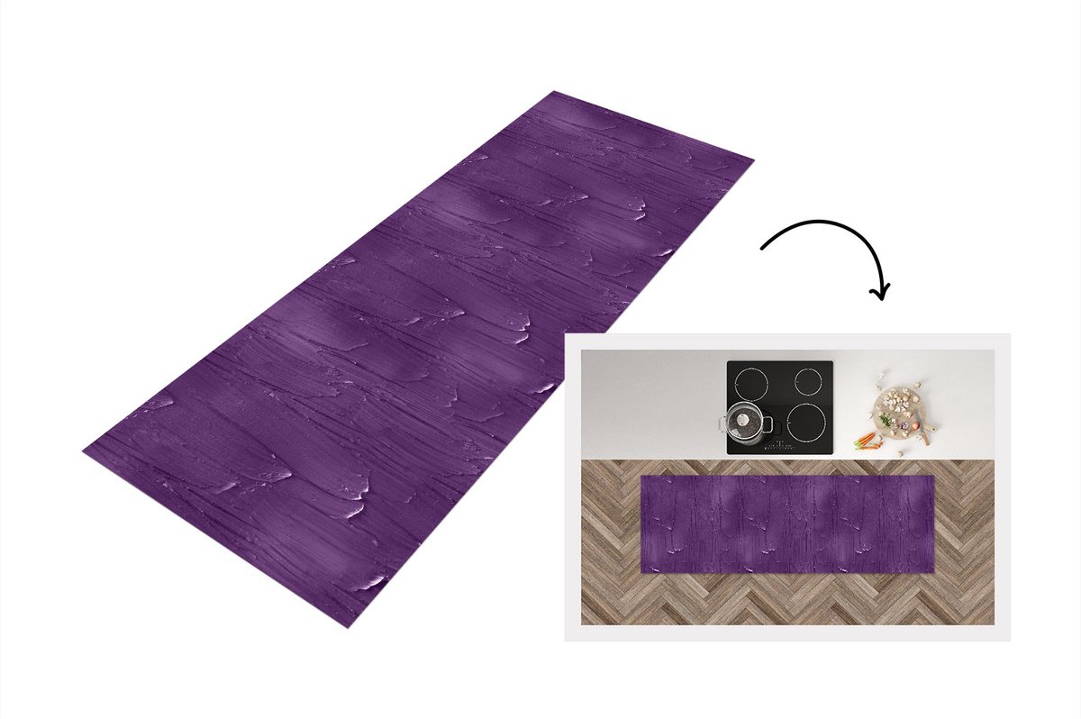 Keukenloper - Loper keuken - Verf - Paars - Patronen - 180x60 cm - Keukenloper vinyl
