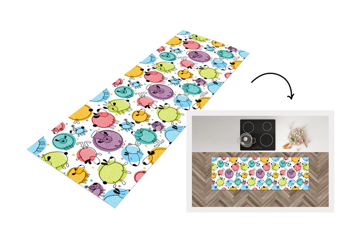 KitchenYeah Keukenloper - Loper keuken - Schapen - Stippen - Patronen - 150x50 cm - Keukenloper vinyl Multicolor