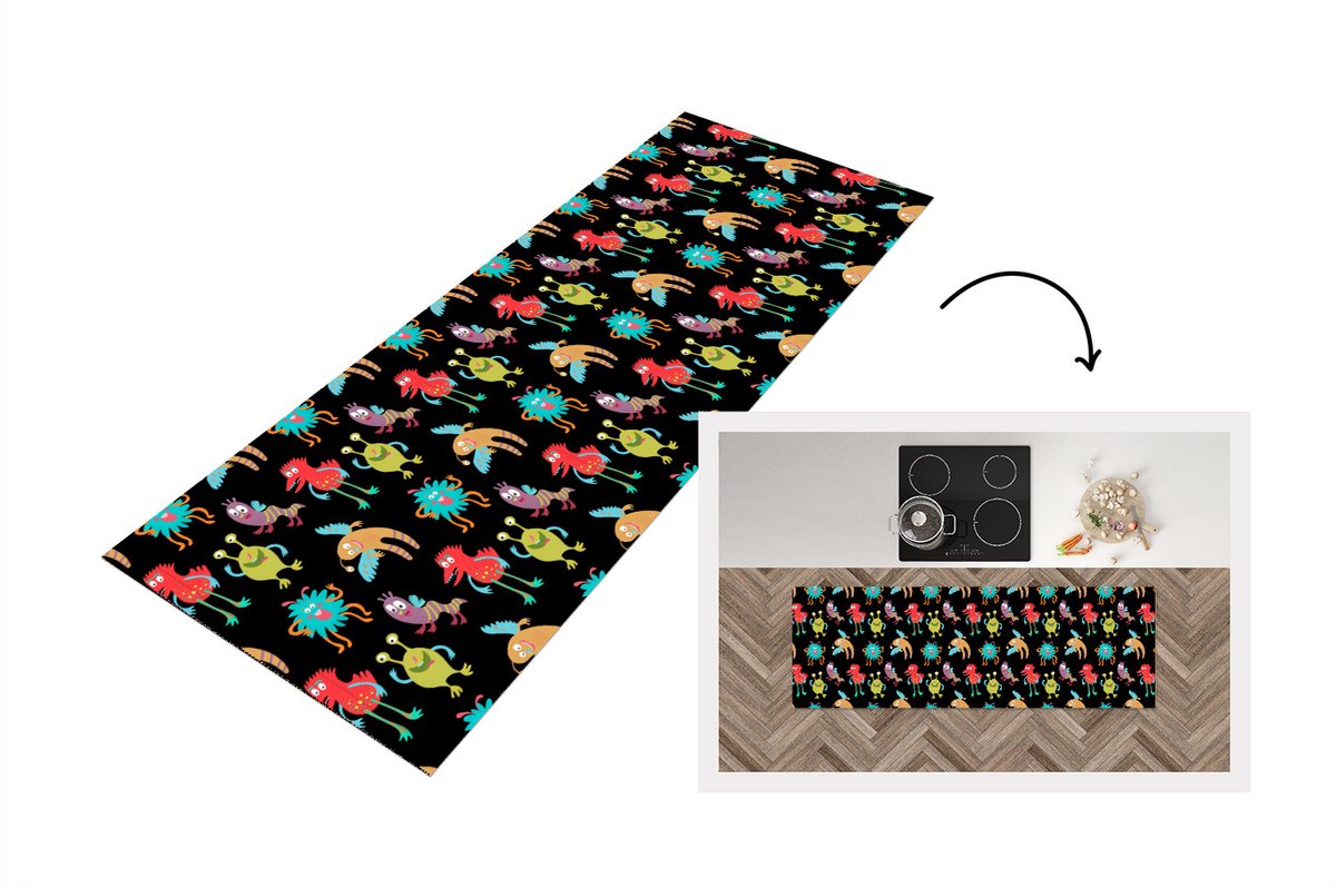 KitchenYeah Keukenloper - Loper keuken - Design - Monster - Kinderen - Kleur - Keukenloper vinyl multicolor, foto 6
