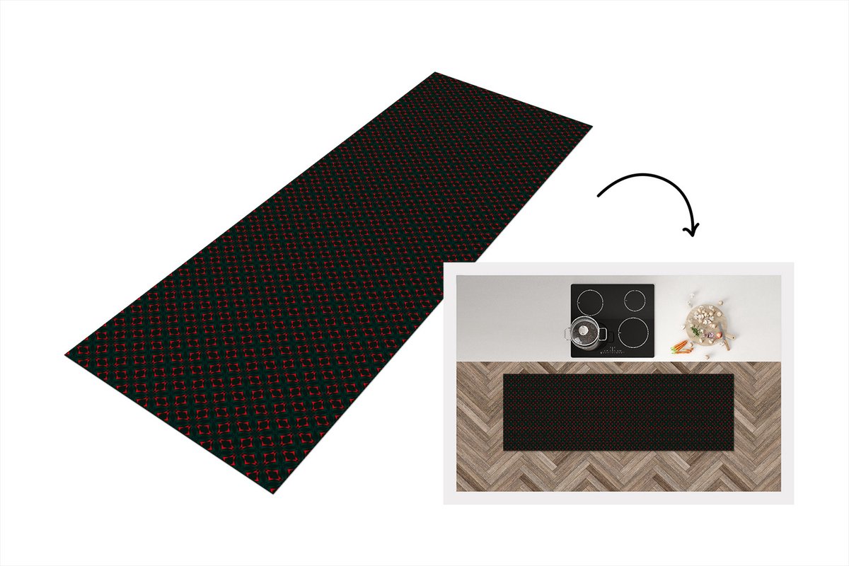 KitchenYeah Keukenloper - Loper keuken - Patroon - Rood - Versiering - Keukenloper vinyl, foto 4