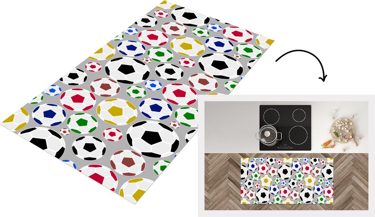KitchenYeah Keukenloper - Loper keuken - Voetbal - Patroon - Sport - 120x60 cm - Keukenloper vinyl Multicolor