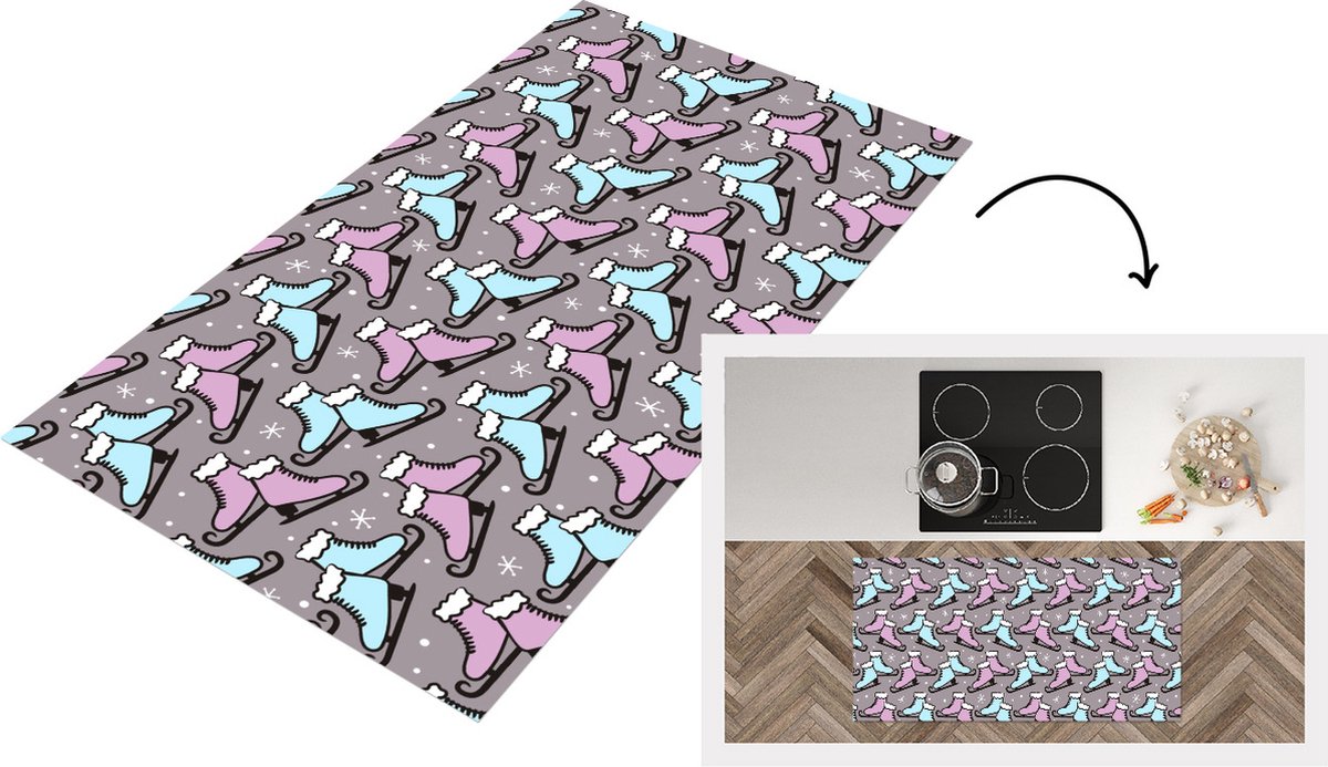 KitchenYeah Keukenloper - Loper keuken - Schaatsen - Patroon - Winter - 120x60 cm - Keukenloper vinyl Multicolor