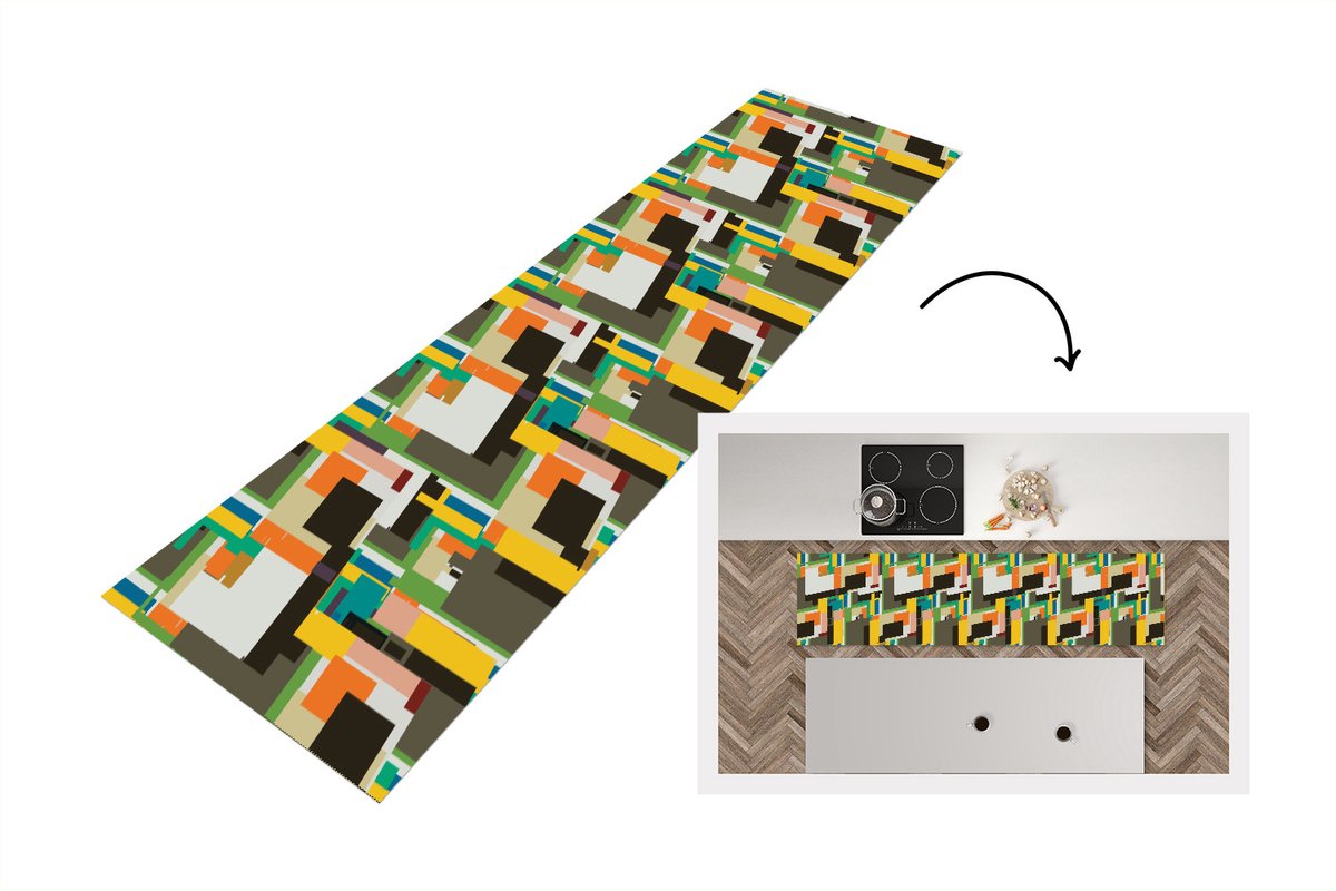 KitchenYeah Keukenloper - Loper keuken - Geometrisch - Patronen - Abstract - 240x60 cm - Keukenloper vinyl Multicolor