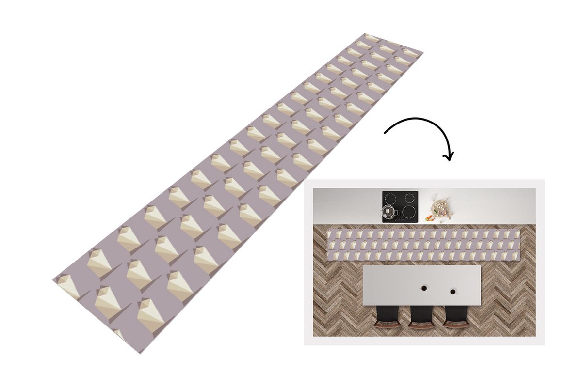 KitchenYeah Keukenloper - Loper keuken - Origami - Kat - Patronen - 300x50 cm - Keukenloper vinyl Multicolor