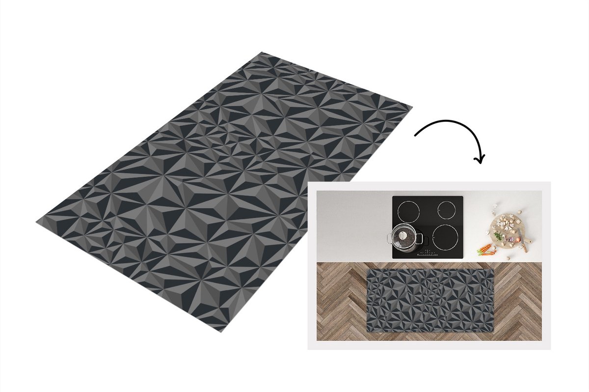 KitchenYeah Keukenloper - Loper keuken - Geometrie - Grijs - 3D - Patronen - 120x60 cm - Keukenloper vinyl Multicolor