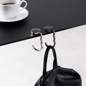 kwmobile tashanger voor tafels - 2 stuks - Uitvouwbare tasophanger - Draagbare Tassenhaak - Hang je tas veilig op in restaurant en bar - In zilver / zwart