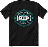 1983 The One And Only | Feest Kado T-Shirt Heren - Dames | Cobalt - Wit | Perfect Verjaardag Cadeau Shirt | Grappige Spreuken - Zinnen - Teksten | Maat 3XL