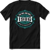1986 The One And Only | Feest Kado T-Shirt Heren - Dames | Cobalt - Wit | Perfect Verjaardag Cadeau Shirt | Grappige Spreuken - Zinnen - Teksten | Maat S
