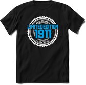 1911 Limited Edition | Feest Kado T-Shirt Heren - Dames | Wit - Blauw | Perfect Verjaardag Cadeau Shirt | Grappige Spreuken - Zinnen - Teksten | Maat 3XL