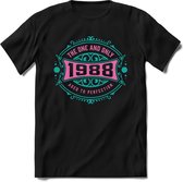 1988 The One And Only | Feest Kado T-Shirt Heren - Dames | Cobalt - Licht Roze | Perfect Verjaardag Cadeau Shirt | Grappige Spreuken - Zinnen - Teksten | Maat S