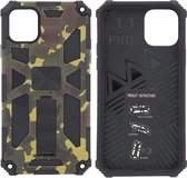 Hoesje Geschikt voor iPhone 11 Pro Hoesje - Rugged Extreme Backcover Army Camouflage met Kickstand - Groen
