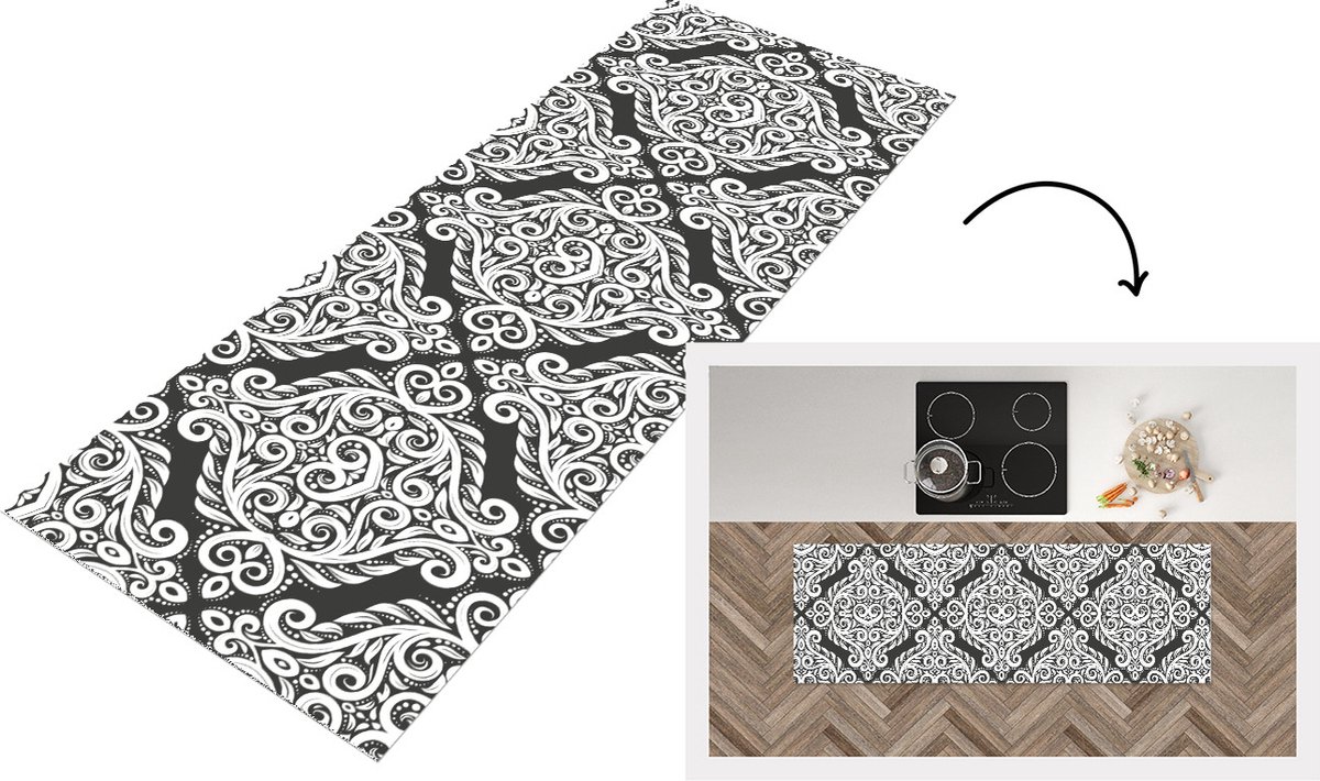 KitchenYeah Keukenloper - Loper keuken - Patroon - Abstract - Wit - 150x50 cm - Keukenloper vinyl