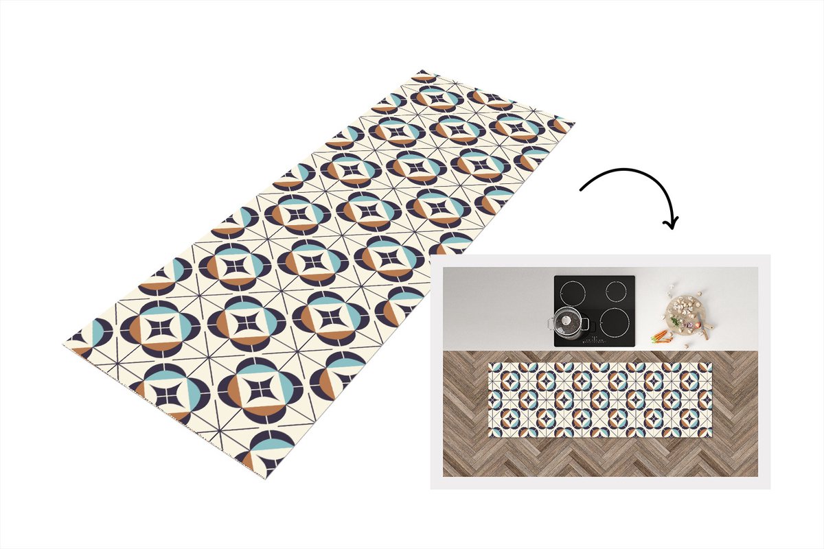 KitchenYeah Keukenloper - Loper keuken - Retro - Design - Geometrie - 180x60 cm - Keukenloper vinyl Multicolor