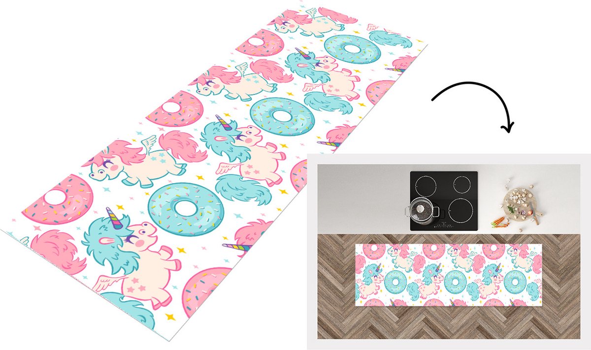 Keukenloper - Loper keuken - Eenhoorn - Donut - Baby - 180x60 cm - Keukenloper vinyl