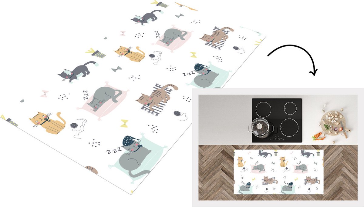 Keukenloper - Loper keuken - Katten - Huisdieren - Patronen - 120x60 cm - Keukenloper viny