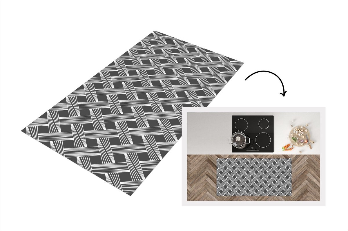 KitchenYeah Keukenloper - Loper keuken - Patroon - Grijs - Geometrisch - 120x60 cm - Keukenloper vinyl Multicolor