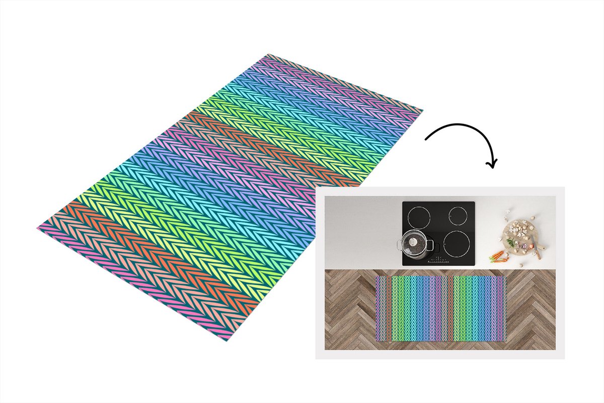 KitchenYeah Keukenloper - Loper keuken - Regenboog - Patroon - Pastel - 120x60 cm - Keukenloper vinyl Multicolor