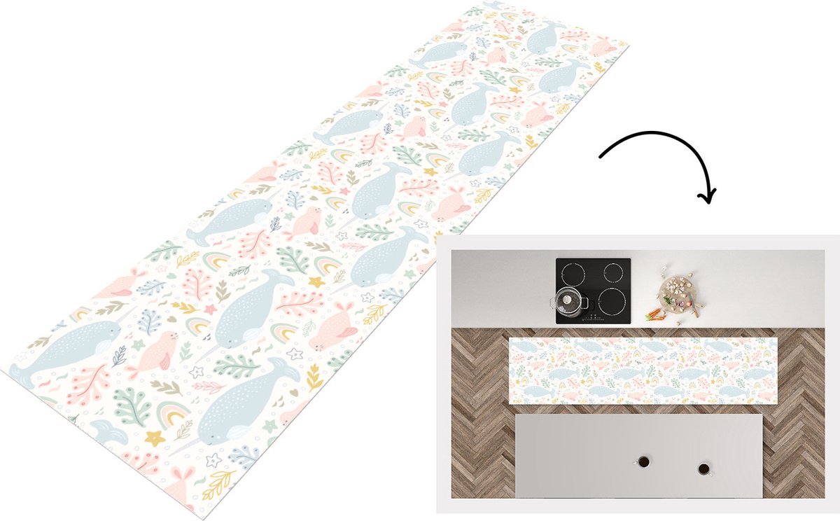 KitchenYeah Keukenloper - Loper keuken - Narwal - Zeehond - Regenboog - Dieren - Keukenloper vinyl multicolor, foto 7
