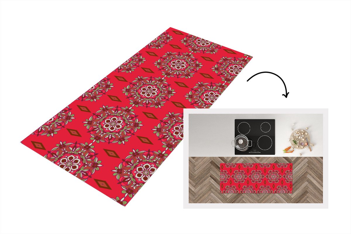 KitchenYeah Keukenloper - Loper keuken - Mandala - Design - Bloem - 120x50 cm - Keukenloper vinyl Multicolor