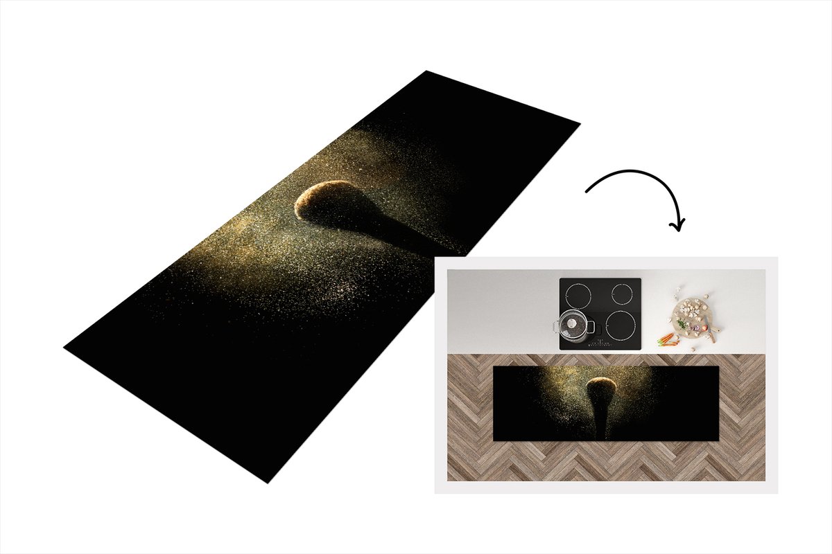 KitchenYeah Keukenloper - Loper keuken - Goud poeder op een zwarte achtergrond - Keukenloper vinyl, foto 5