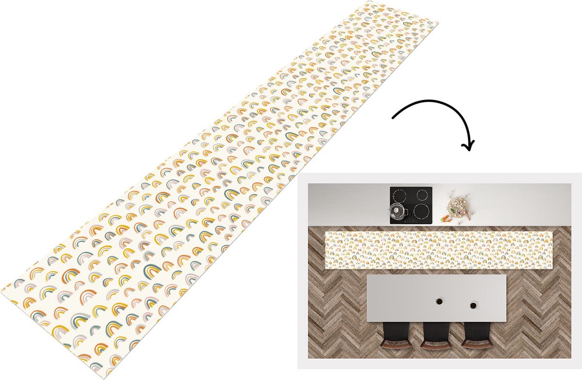 KitchenYeah Keukenloper - Loper keuken - Regenboog - Pastel - Kinderen - 300x50 cm - Keukenloper vinyl Multicolor