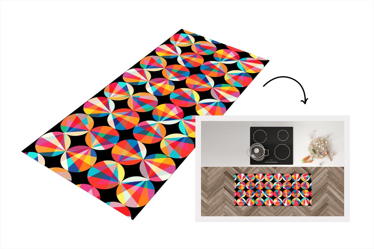 KitchenYeah Keukenloper - Loper keuken - Regenboog - Cirkels - Patronen - 120x50 cm - Keukenloper vinyl Multicolor