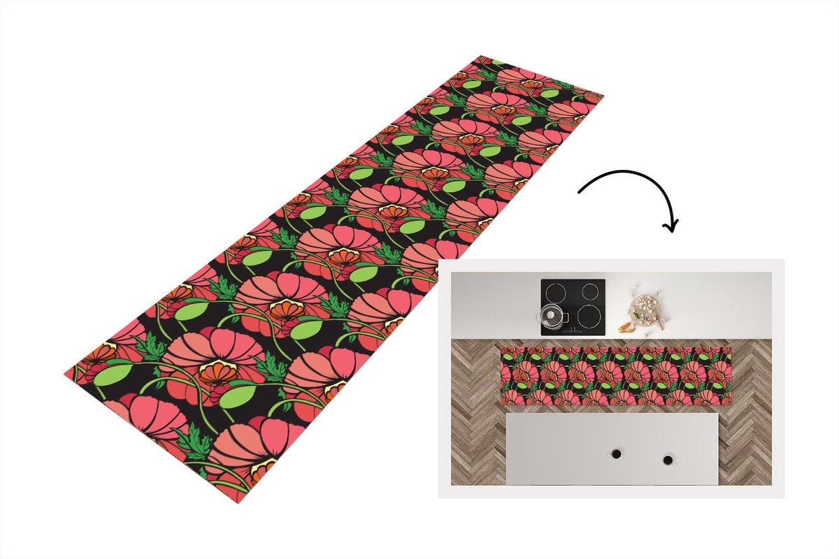 Keukenloper - Loper keuken - Bloemen - Natuur - Roze - Patroon - 240x60 cm - Keukenloper v