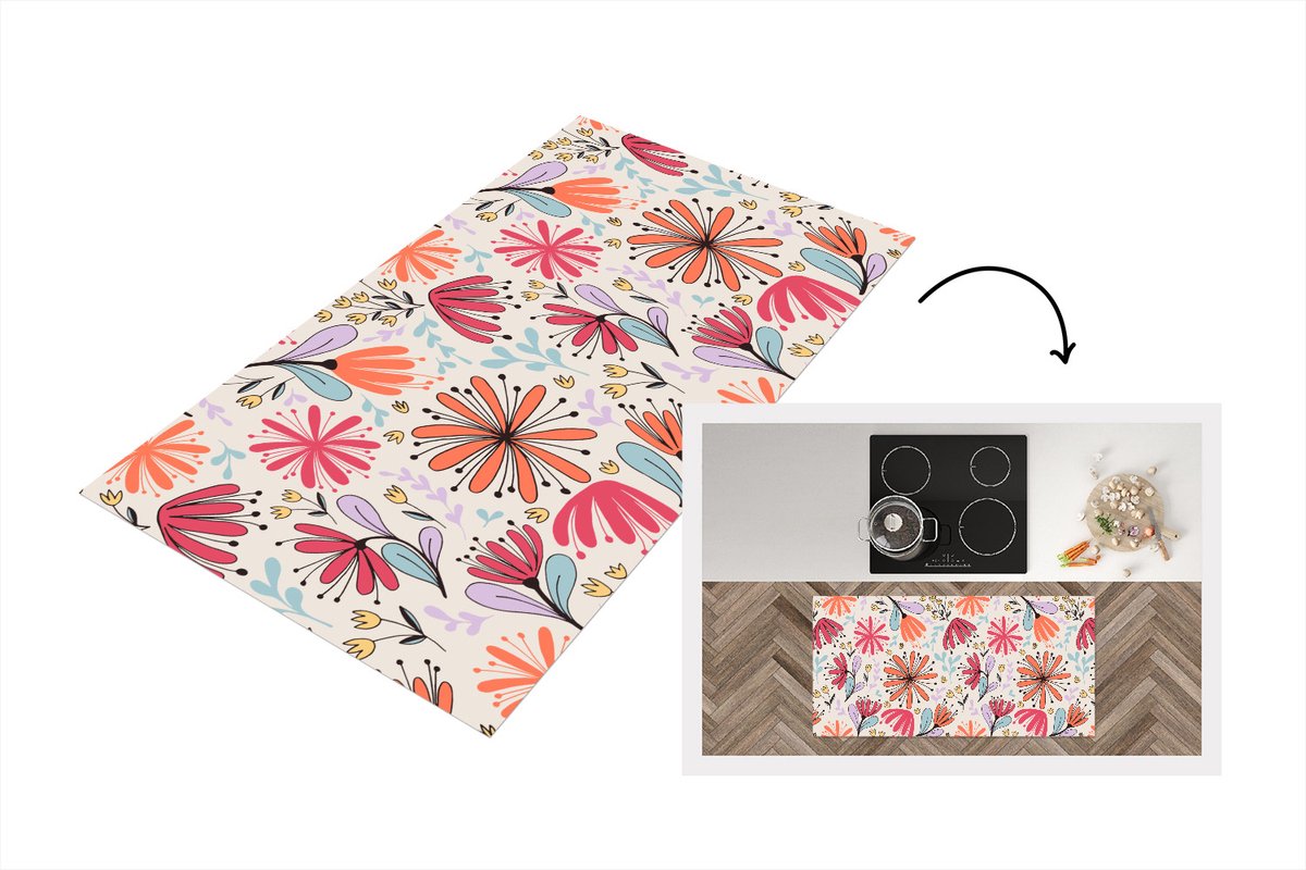 KitchenYeah Keukenloper - Loper keuken - Bloemen - Regenboog - Design - 120x60 cm - Keukenloper vinyl Multicolor