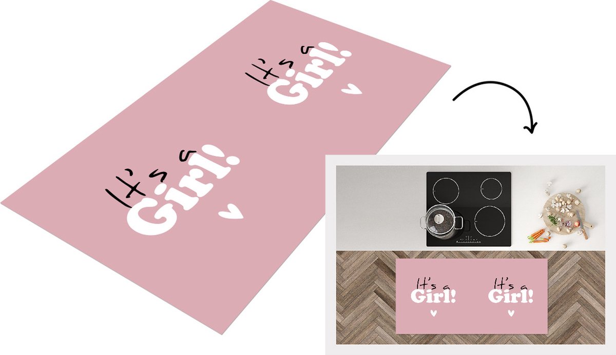 KitchenYeah Keukenloper - Loper keuken - Zwangerschap aankondiging - Meisje - Babyshower - It's a girl - Baby shower - Spreuken - 120x60 cm - Keukenloper vinyl Multicolor