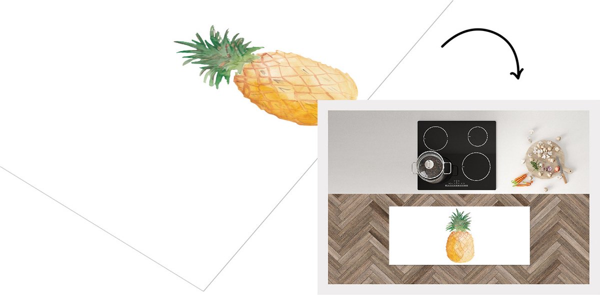 KitchenYeah Keukenloper - Loper keuken - Ananas - Vrucht - Waterverf - 120x50 cm - Keukenloper vinyl Multicolor